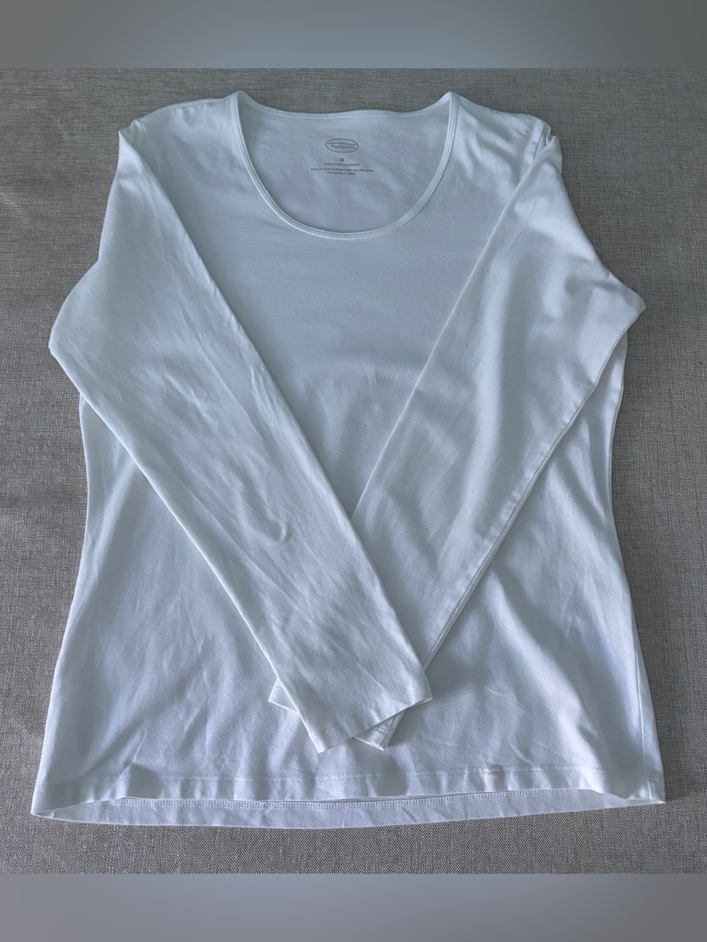 Talbots White Long Sleeve Cotton-Blend Tee - M Layer, Casual, Neutral, Everyday